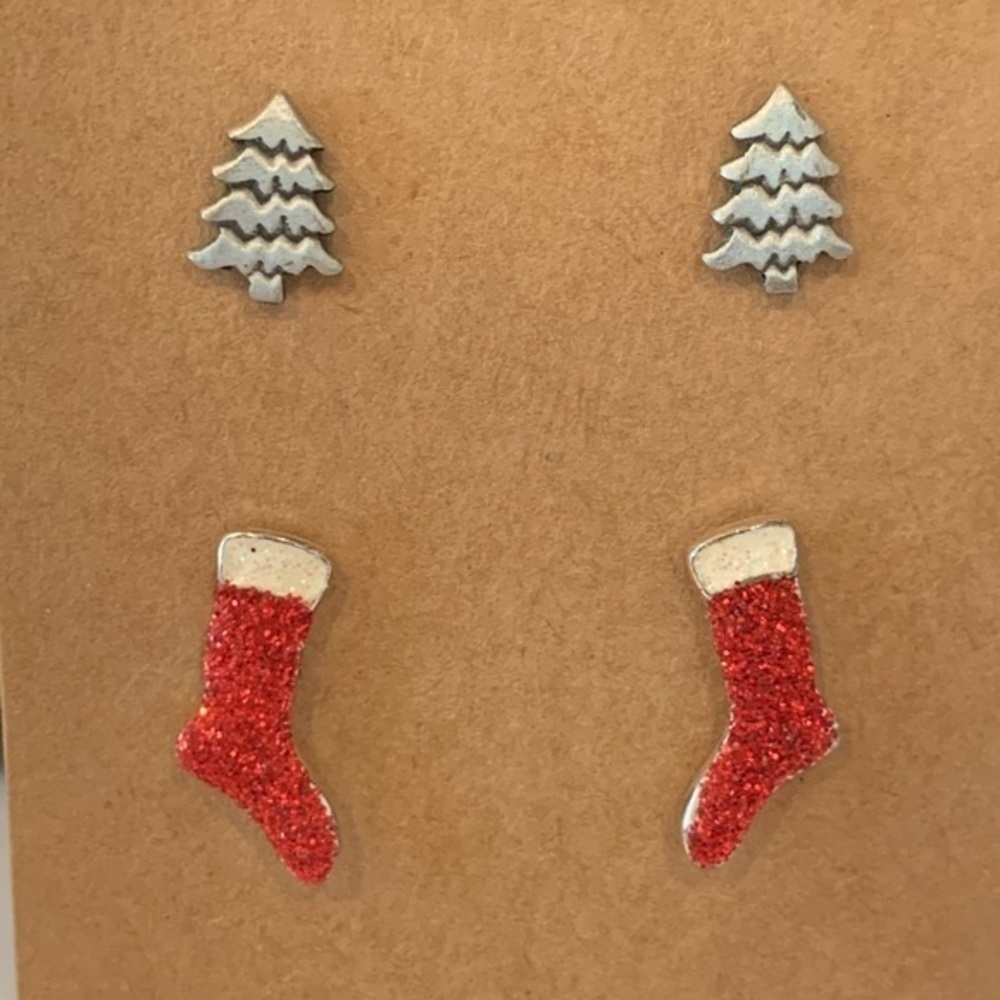 ๐5/25 Christmas tree stud red stockings earrings